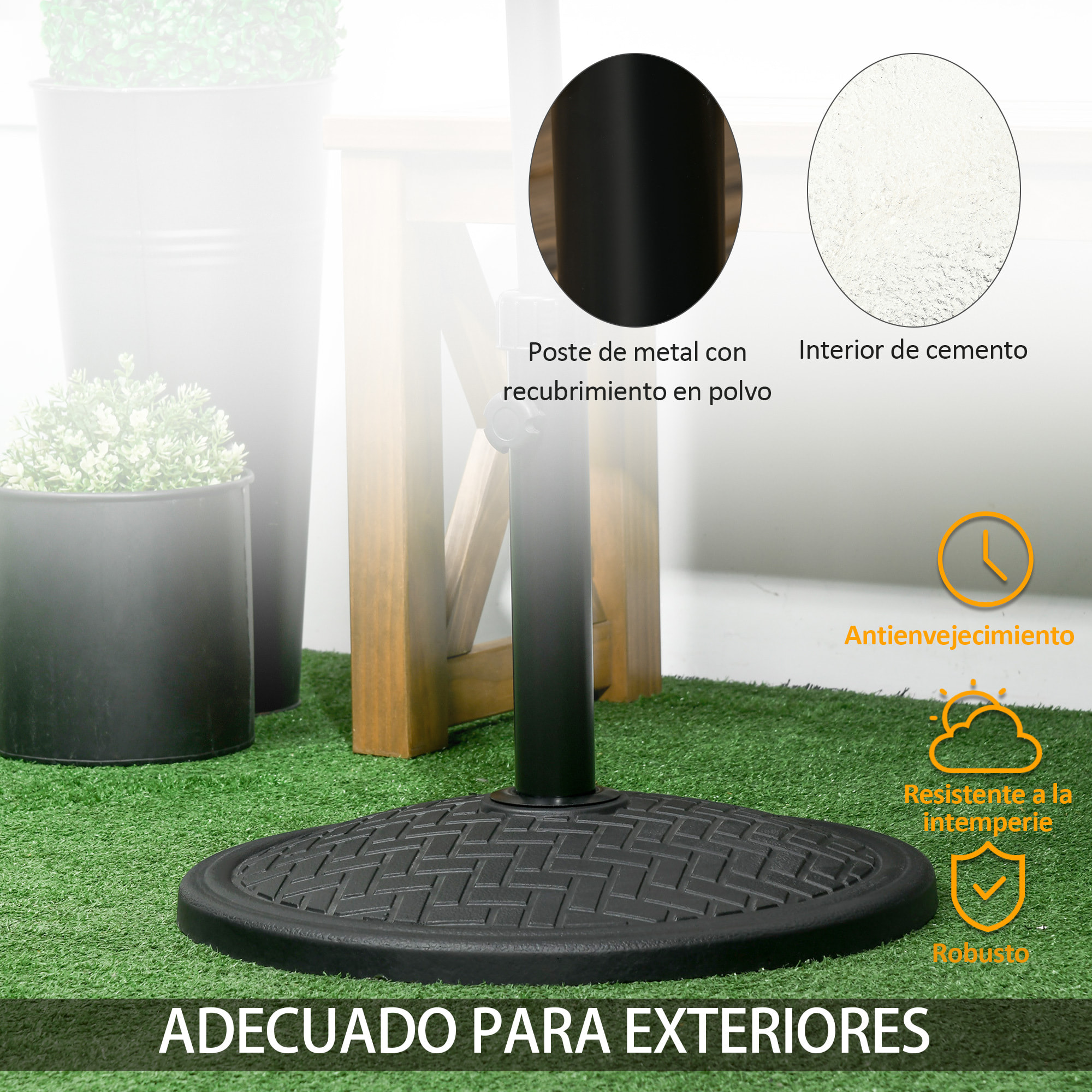 Base de Sombrilla de Hormigón Soporte para Parasol de 14 kg Pie de Parasol para Mástil de Ø32-38 mm para Jardín Terraza Patio Ø46x34 cm Negro