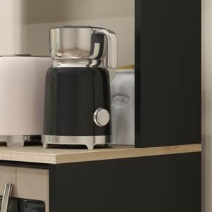 Rangement desserte de cuisine pour micro-ondes - 2 portes, 2 niches, tiroir, étagère - noir naturel