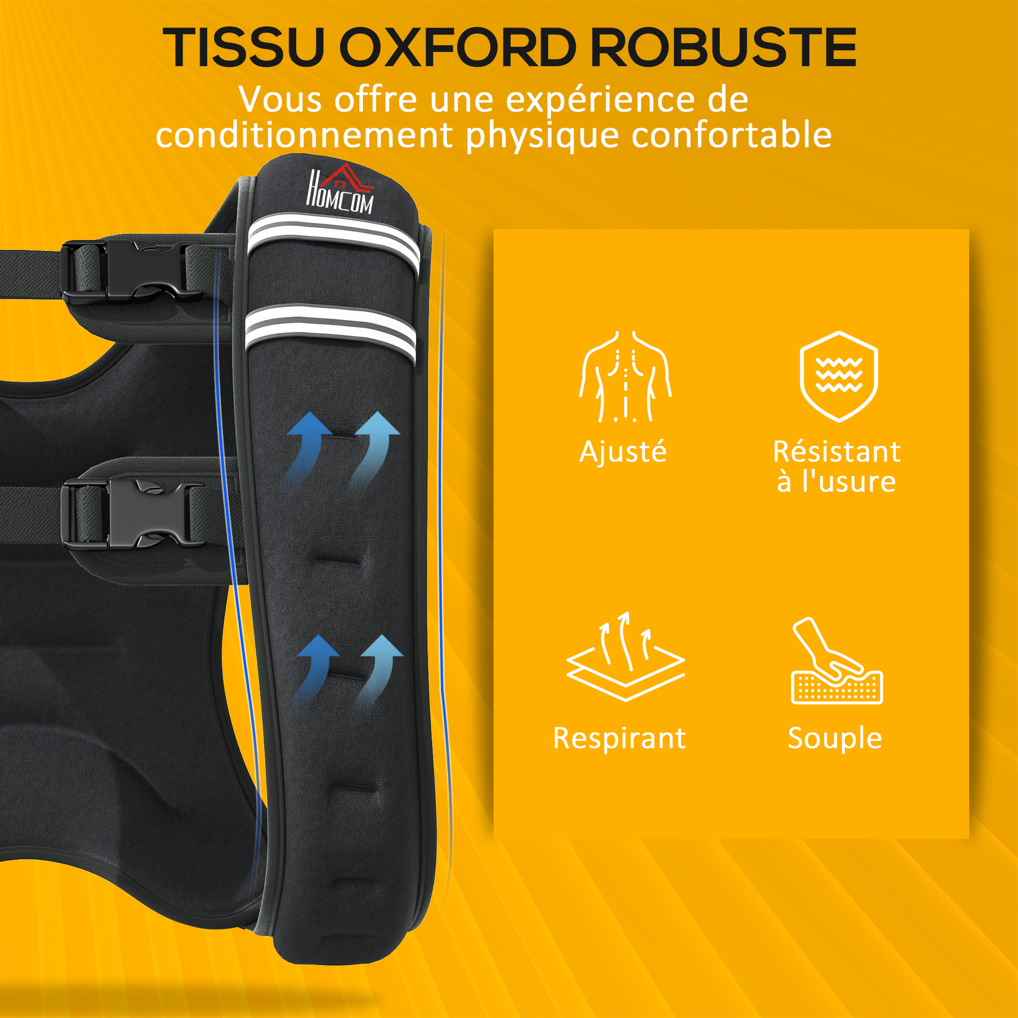 Gilet lesté de 5 Kg réglable - veste lestée de sport - poche de rangement intégré - oxford noir