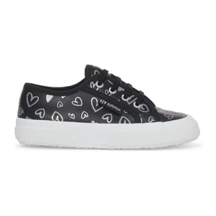 Le Superga Bambina Nero 2750 Kids Vegan Material Cute Hearts Print