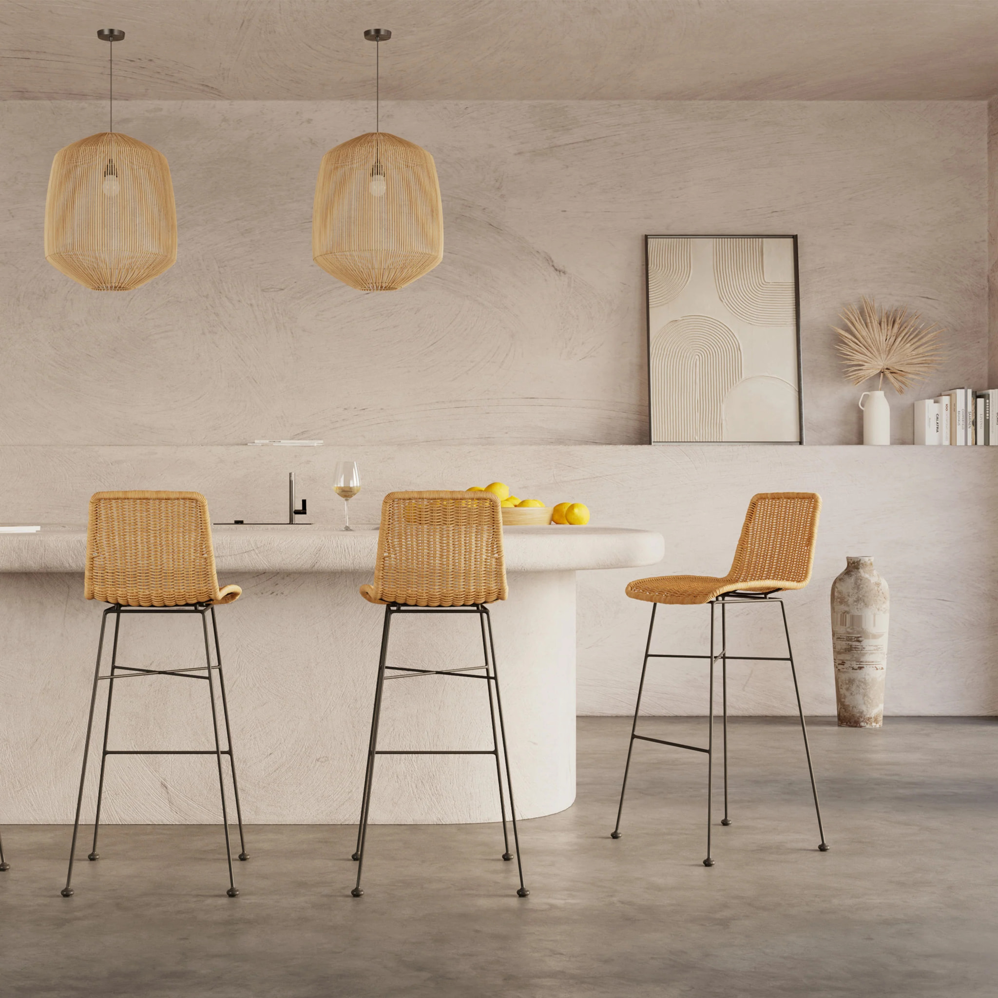 Lot de 2 chaises de bar mi-hauteur 63 cm en résine tressée marron - Mandya