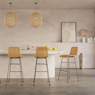Lot de 2 chaises de bar mi-hauteur 63 cm en résine tressée marron - Mandya
