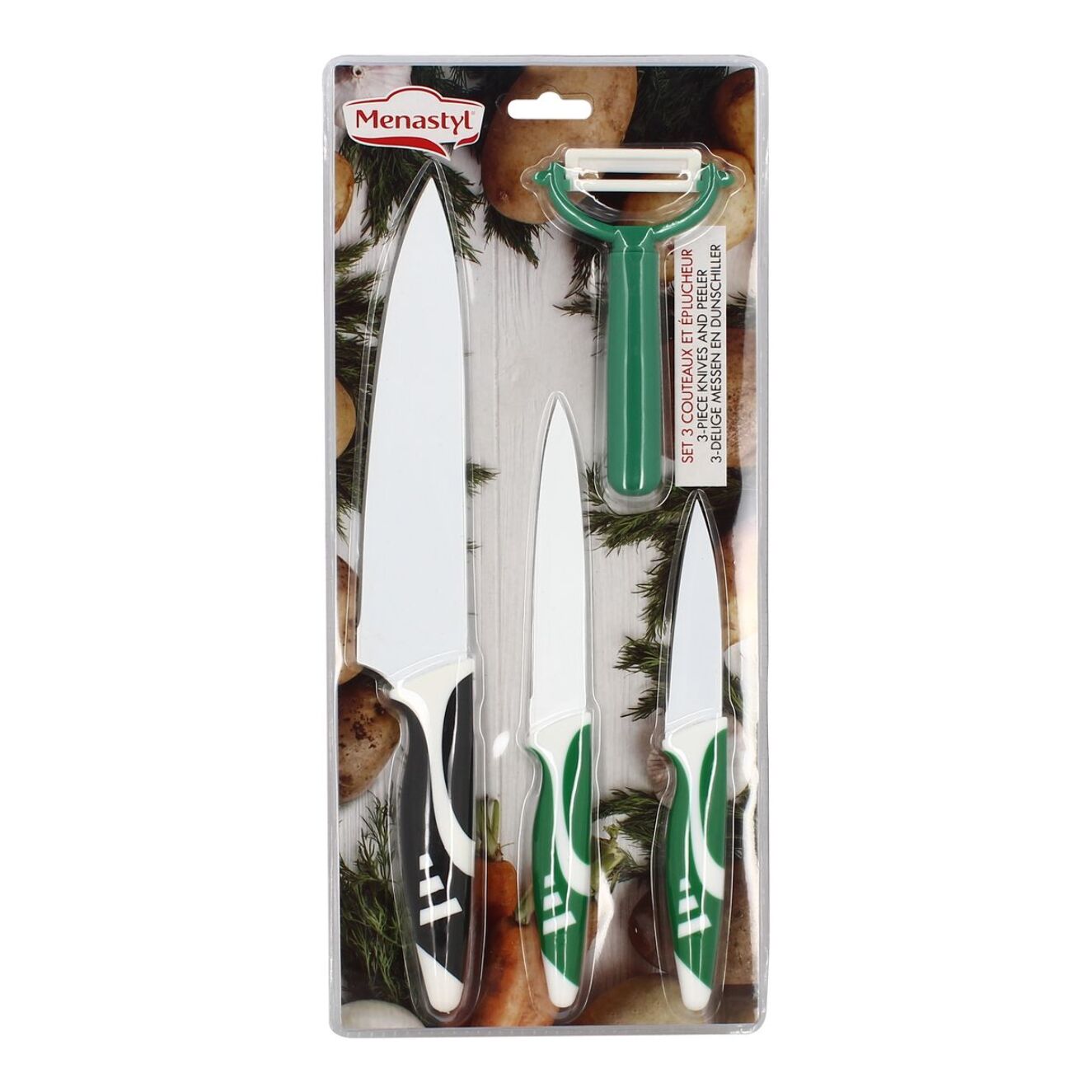 Lot de 3 couteaux et éplucheurs en inox revêtement céramique