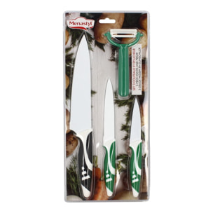 Lot de 3 couteaux et éplucheurs en inox revêtement céramique