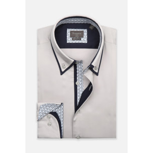 Camicia Uomo Botton Down Slim Satin Unito Grigio