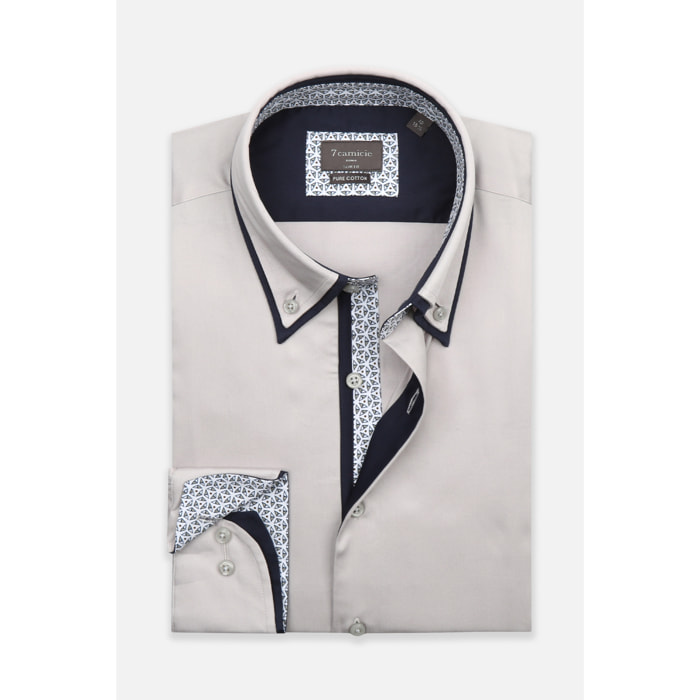 Camicia Uomo Botton Down Slim Satin Unito Grigio
