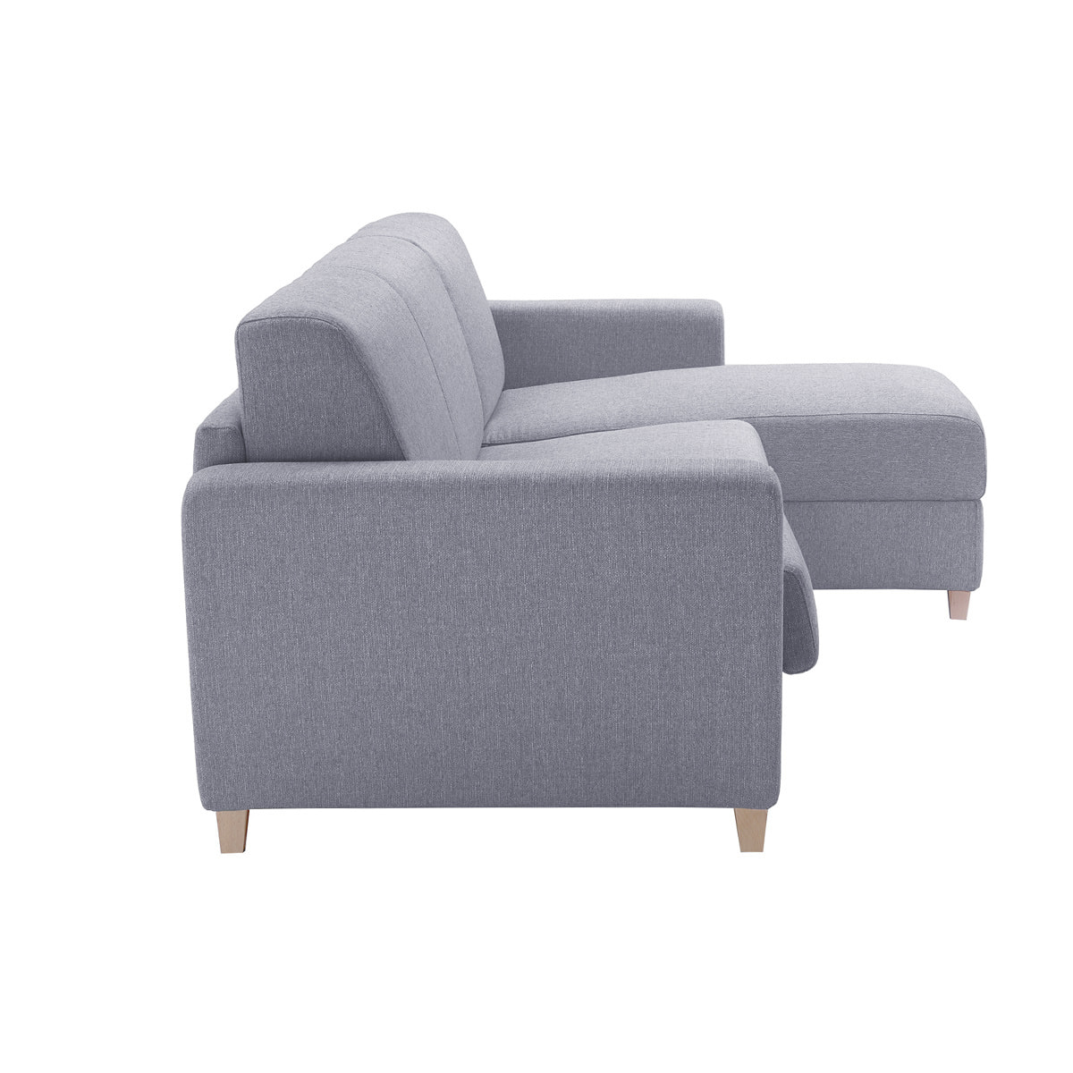 Canapé d'angle réversible et convertible avec coffre 4 places en tissu gris et bois clair GRAHAM