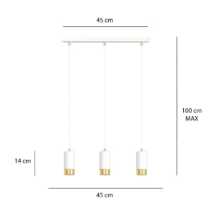 Lampada a sospensione Fumiko in acciaio bianco e oro