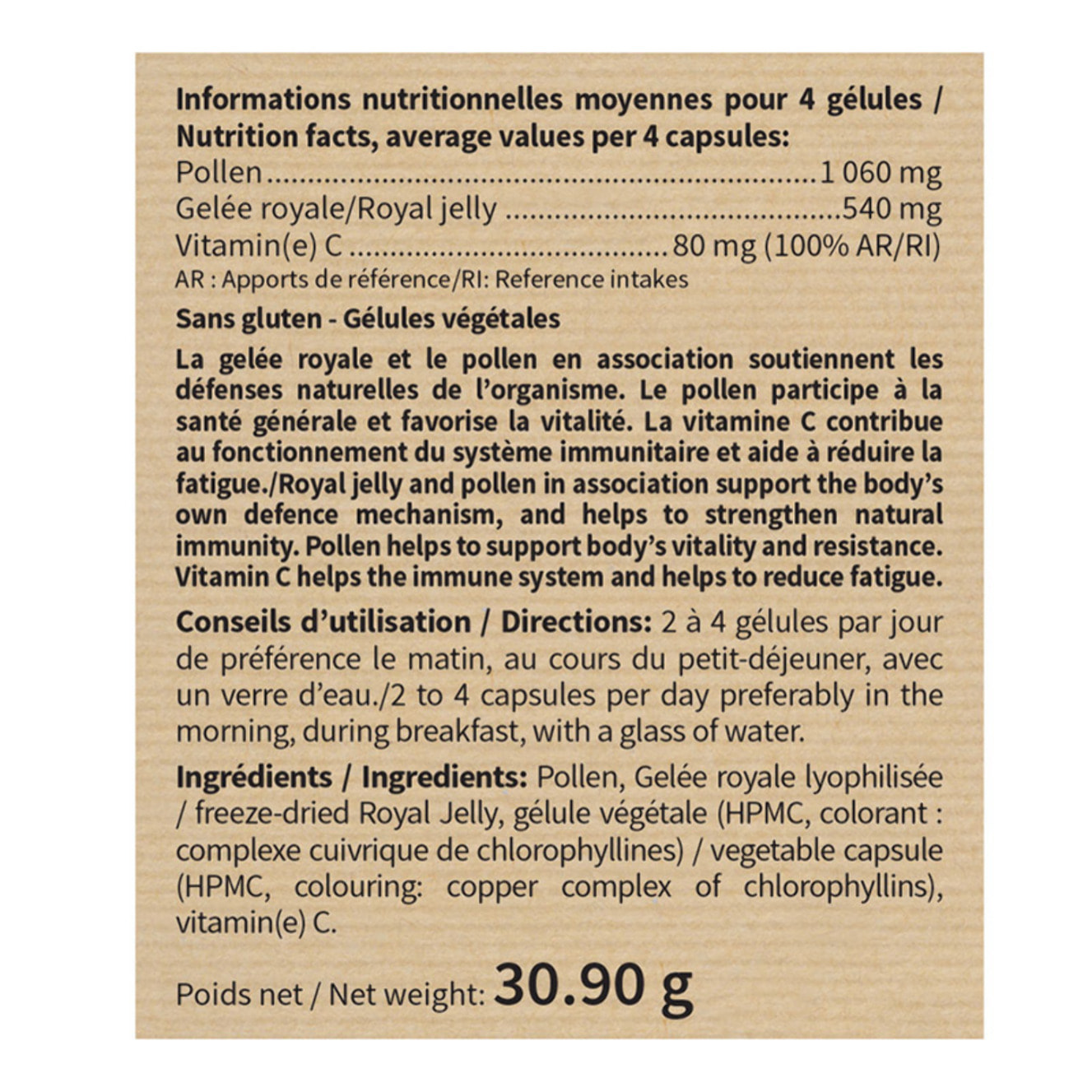 NUTRI EXPERT - Gelée Royale Pollen - Complément alimentaire - Soutien des défenses naturelles - Tonus & Vitalité - Aide à réduire la Fatigue - 60 Gélules