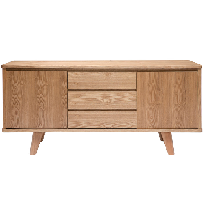 Buffet scandinave en bois clair 2 portes 3 tiroirs L160 cm FIFTIES