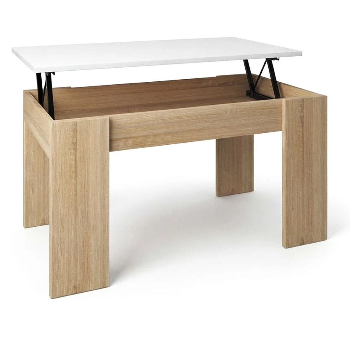 Mesa de centro elevable en roble canadian y blanco artik Norak Roble Canadian - Blanco Artik (Blanco Mate)