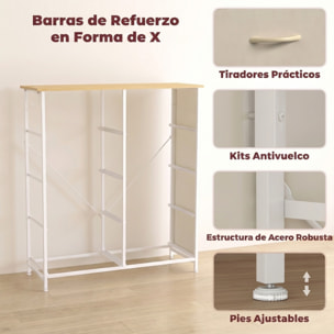 Cajonera de Tela Alta Cómoda con 8 Cajones 4 Bolsillos Laterales 2 Ganchos y Estructura de Acero Cómoda para Dormitorio Sala de Estar Pasillo Beige