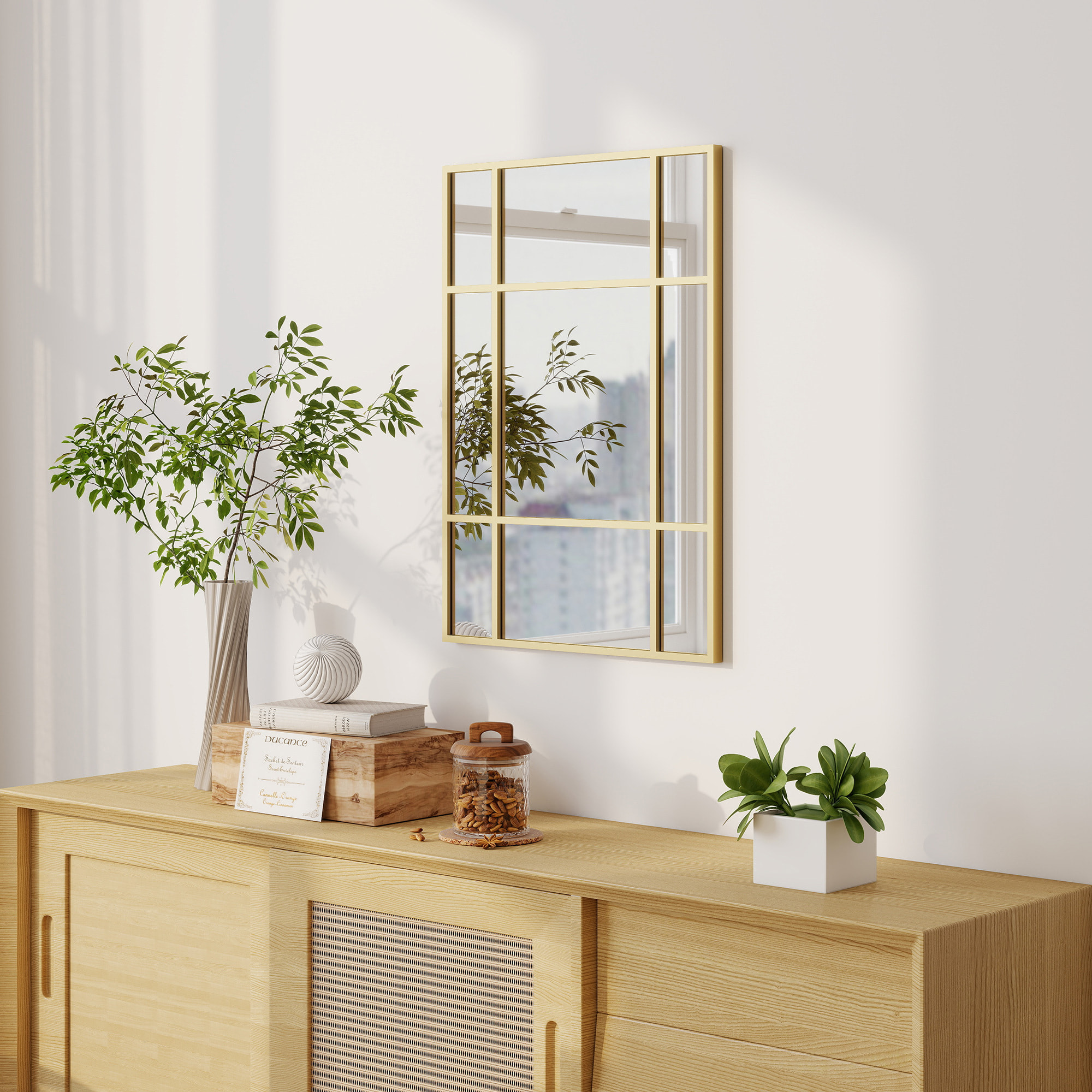 Espejo Rectangular de Pared, 70x50 cm, Espejo de Ventana con Marco de Metal, Decorativo para Salón, Dormitorio, Entrada