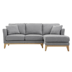 Canapé d'angle droit déhoussable scandinave 4 places en tissu gris clair et bois clair OSLO