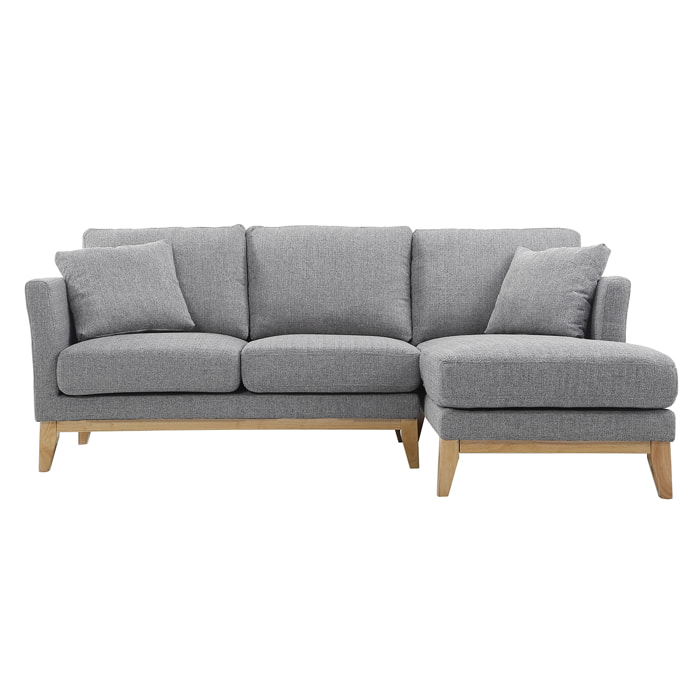 Canapé d'angle droit déhoussable scandinave 4 places en tissu gris clair et bois clair OSLO