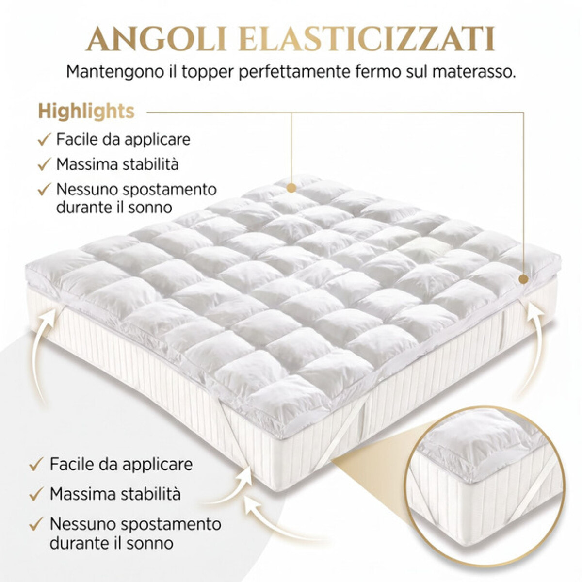 Topper Materasso Effetto Piuma in Microfibra con Imbottitura Siliconata 850 g/m², Impermeabile e Trapuntato con Angoli Elasticizzati, Extra Morbido e Confortevole