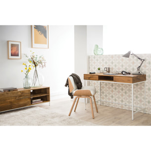 Chaise design blanc et bois clair RUBBENS