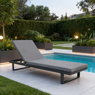 Bain de soleil en aluminium avec coussin gris PALOMINOS