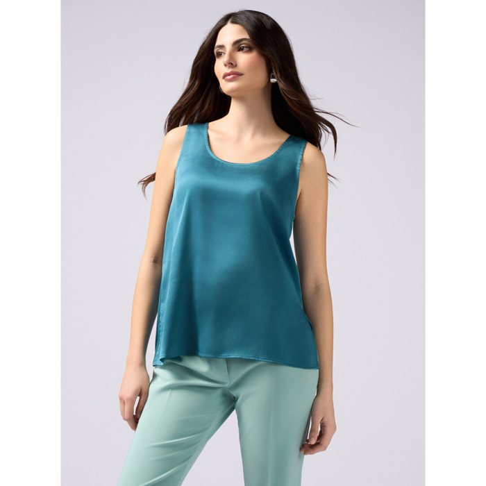 Oltre - Top bimaterial de color liso - Petrol Blue