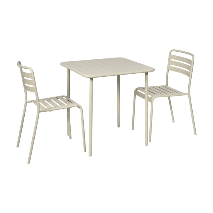 Table de jardin métal + 2 assises beige Amélia