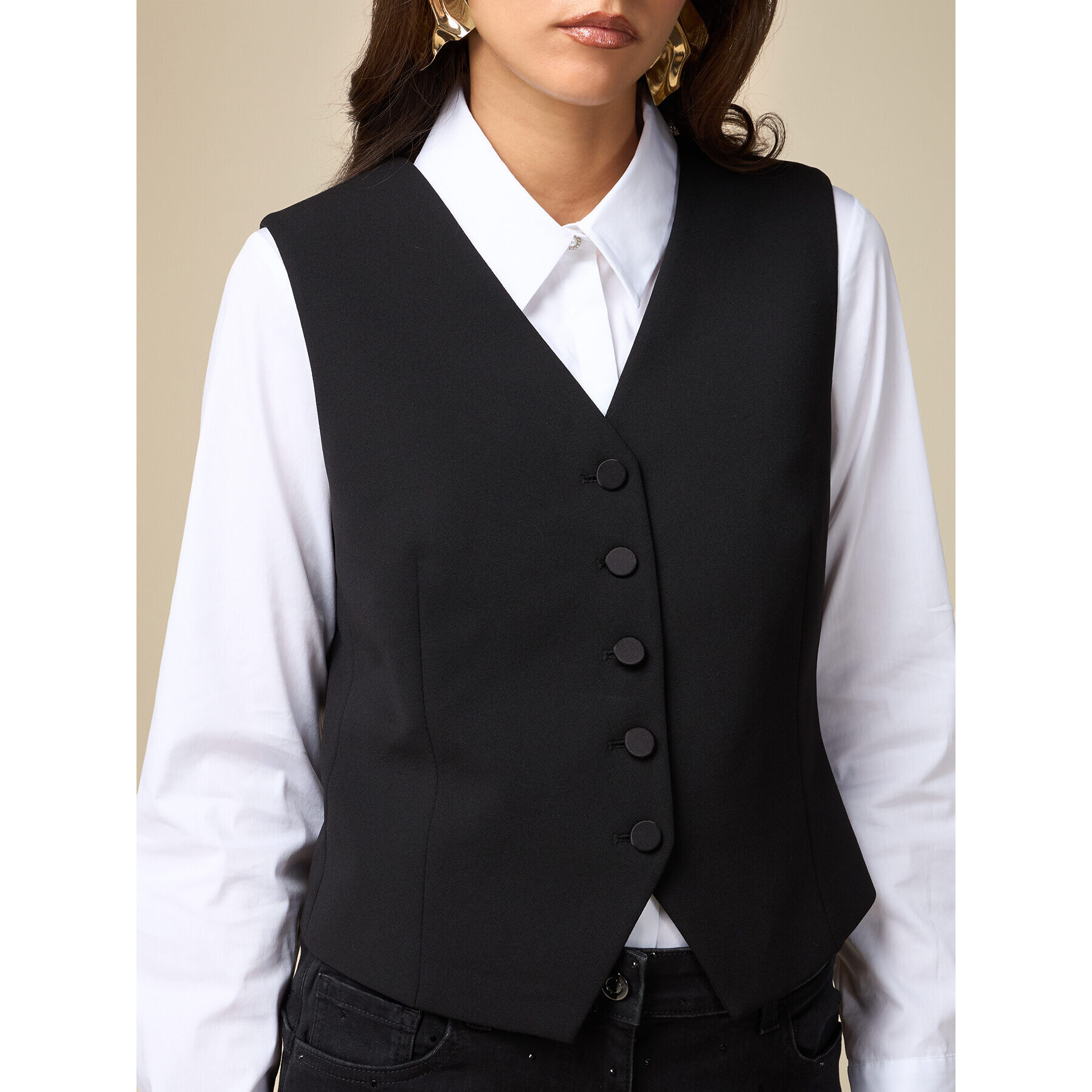 Oltre - Waistcoat with lined buttons - Negro