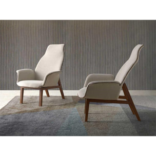 Sillón con reposabrazos MANCHESTER - tela beige y marrón, nogal - 67x60x69cm