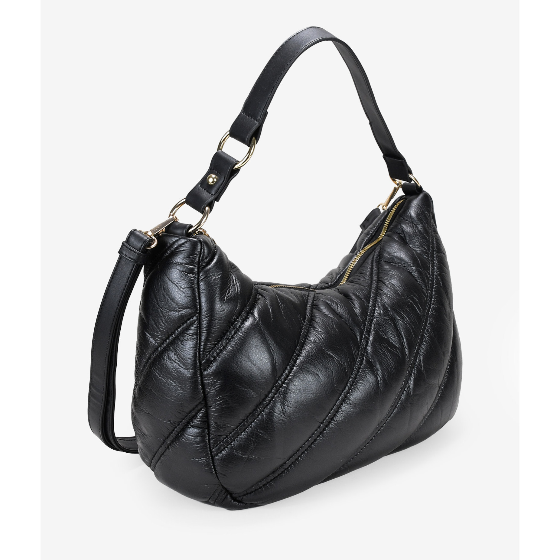 Bolso de hombro media luna negro con cosido acolchado