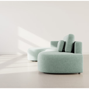 Mahina - canapé d'angle gauche 4 places convertible avec coffre en tissu texturé - Bleu