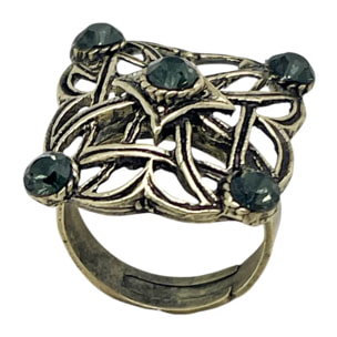 Anillo cuadrado Enredado en dorado y cristal black diamond