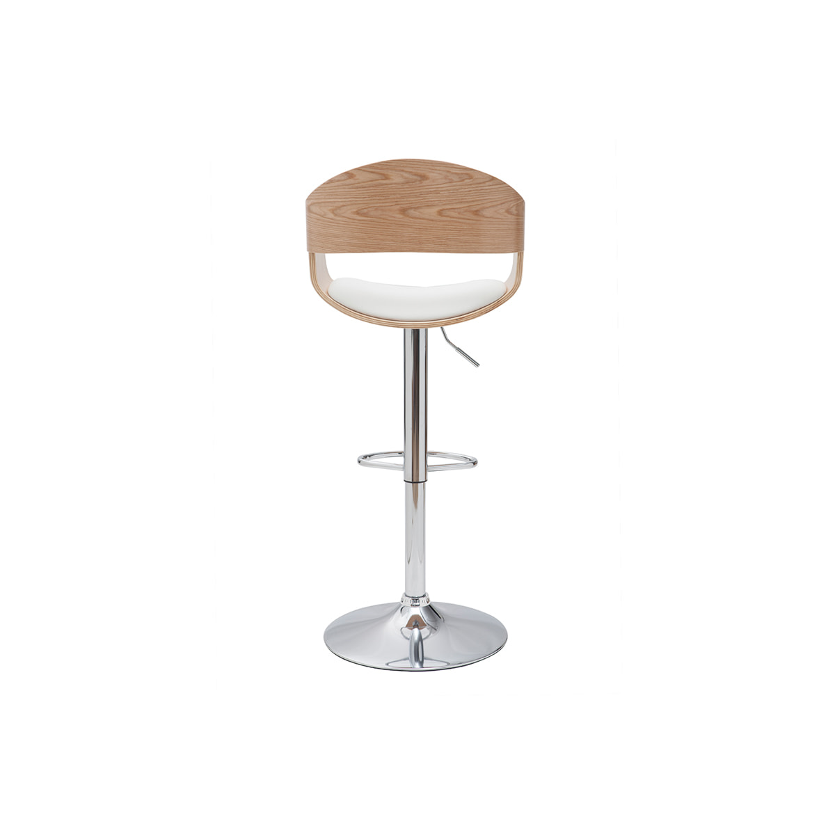 Tabouret de bar design réglable blanc et bois clair EUSTACHE