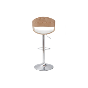 Tabouret de bar design réglable blanc et bois clair EUSTACHE