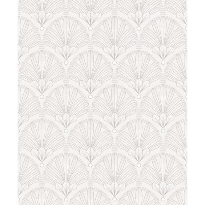 Papier peint éventails Art Nouveau blanc nacré