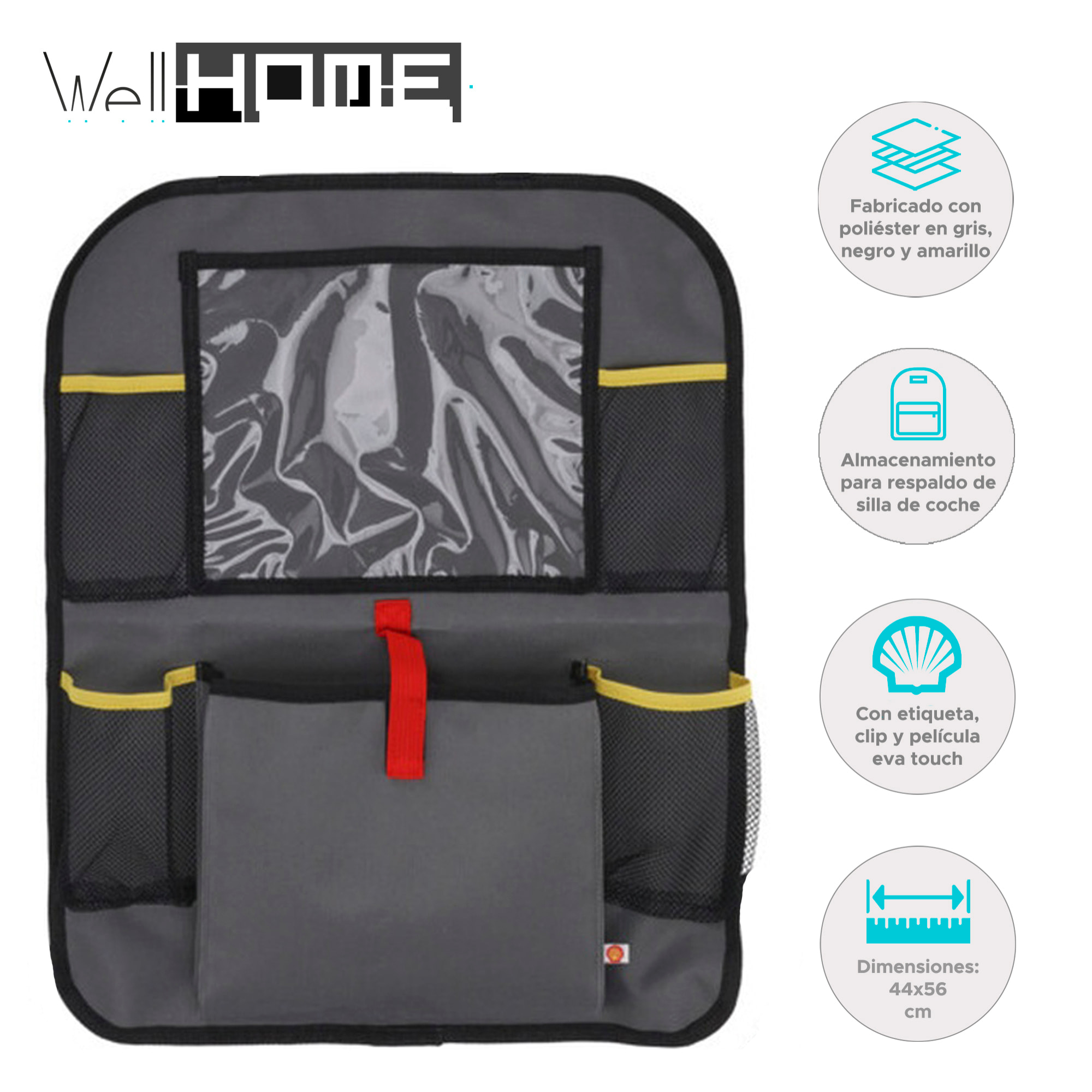 Well home bolsa de almacenamiento shell para respaldo de silla de coche gris y amarillo