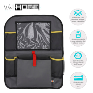 Well home bolsa de almacenamiento shell para respaldo de silla de coche gris y amarillo