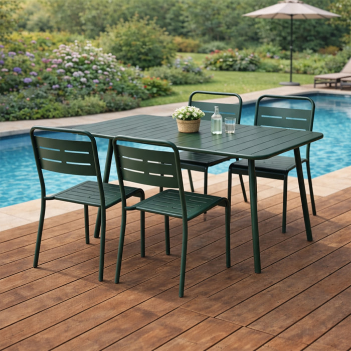 Ensemble table de jardin 120 cm et 4 chaises vert EVORA
