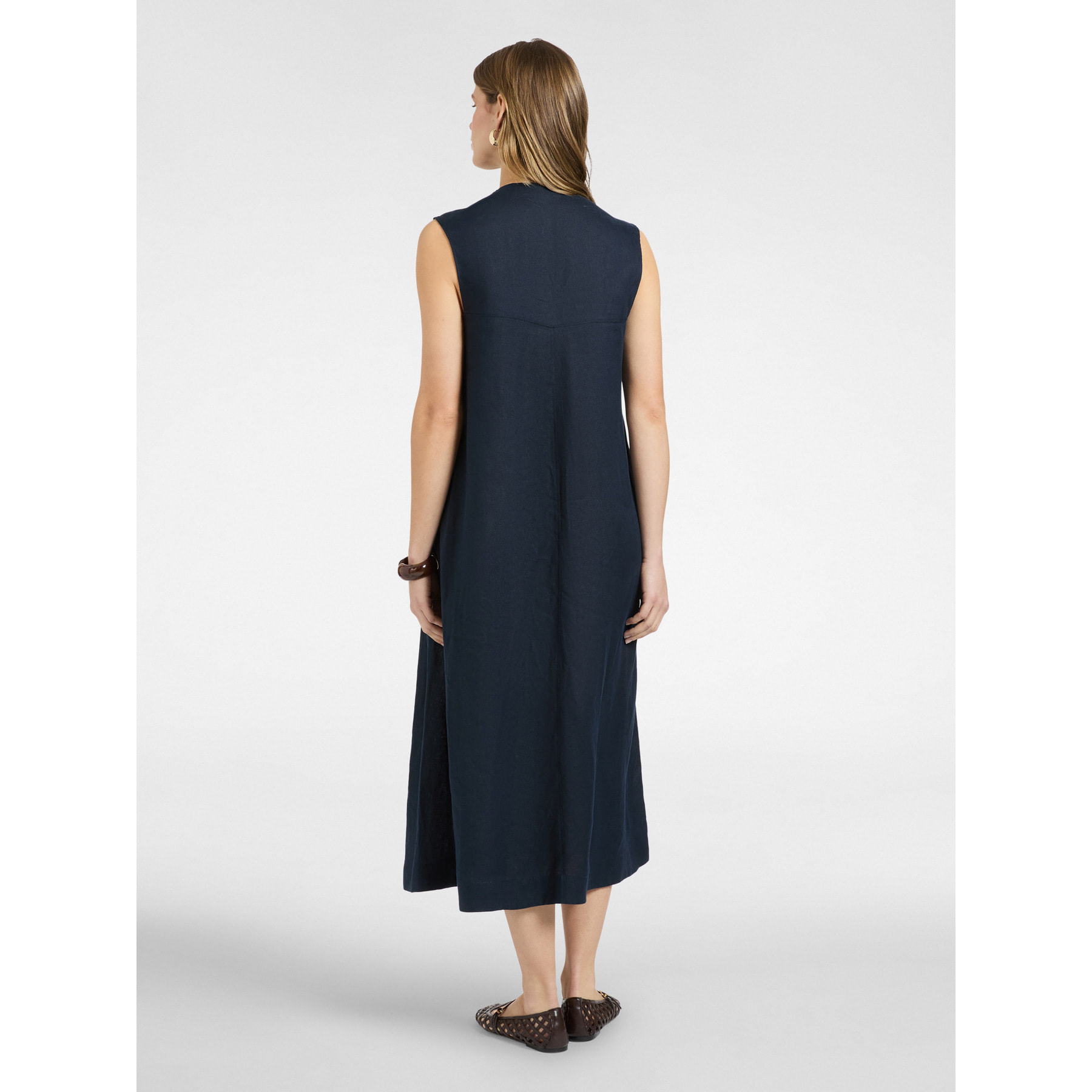 Elena Mirò - Vestido largo de lino con escote en V - Azul