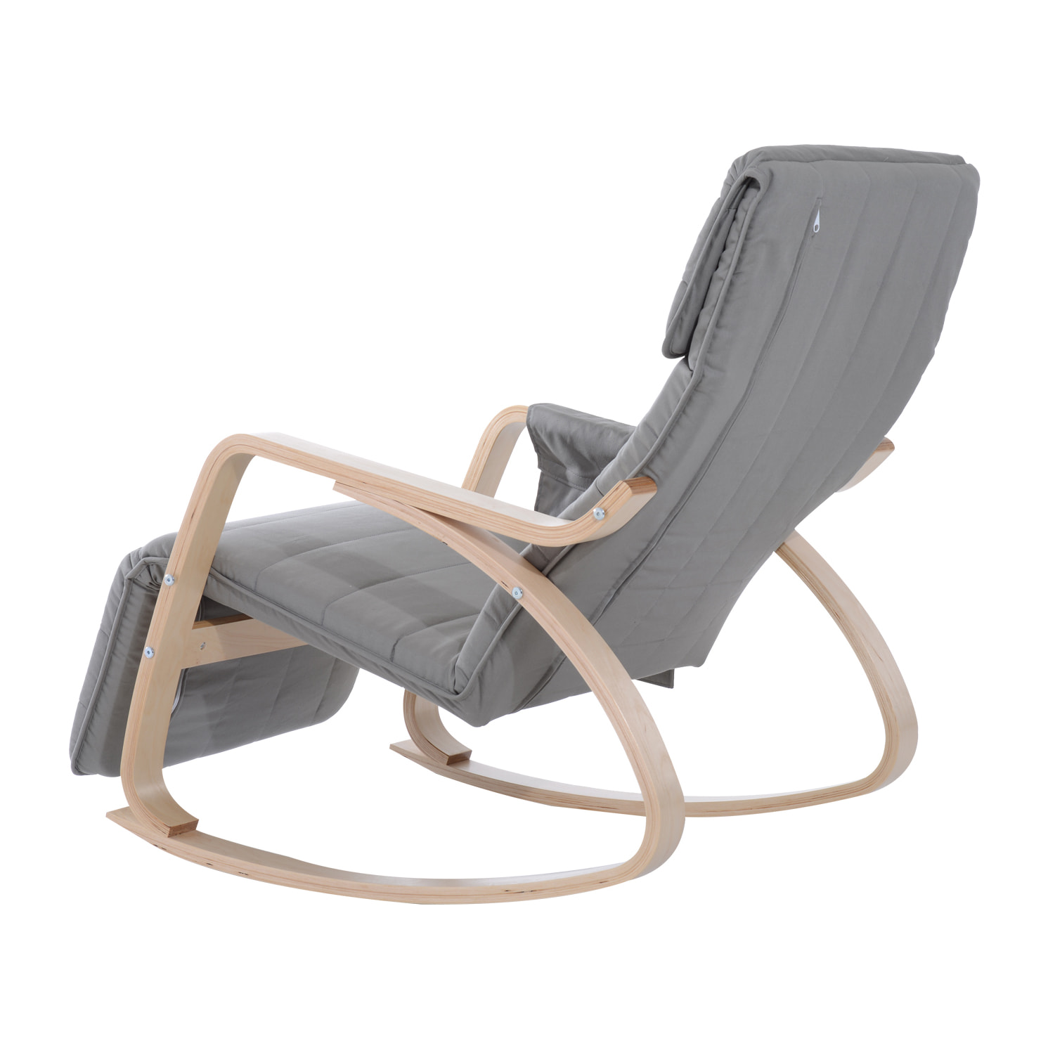 Fauteuil à bascule - fauteuil relax repose-pied réglable, poche rangement, tétière - bois tissu gris