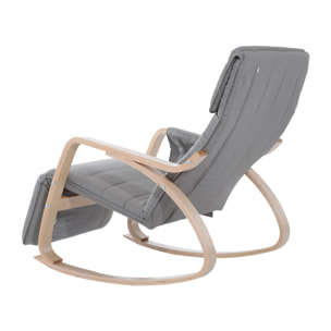 Fauteuil à bascule - fauteuil relax repose-pied réglable, poche rangement, tétière - bois tissu gris