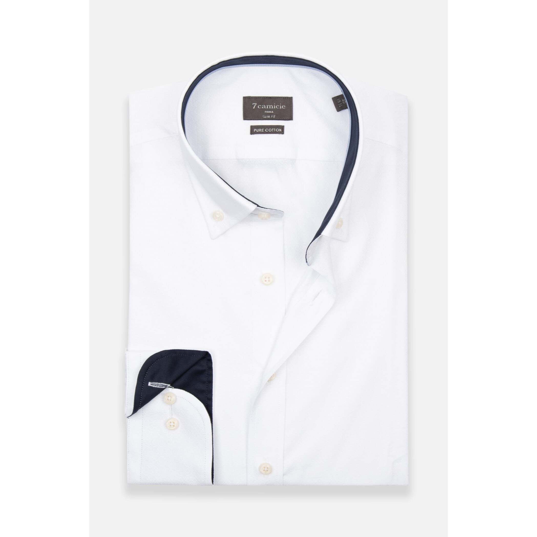 camicia uomo 1 bottone button down slim Jacquard Fantasia Bianco