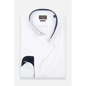camicia uomo 1 bottone button down slim Jacquard Fantasia Bianco