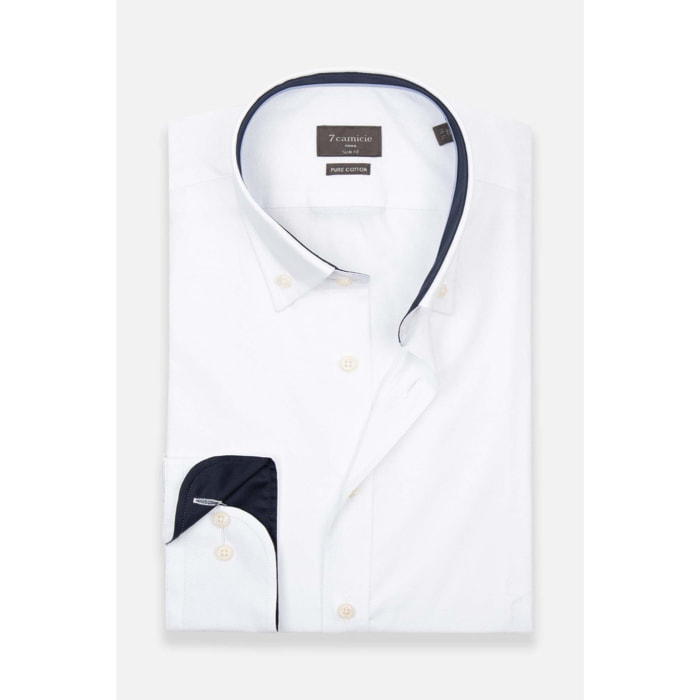 camicia uomo 1 bottone button down slim Jacquard Fantasia Bianco