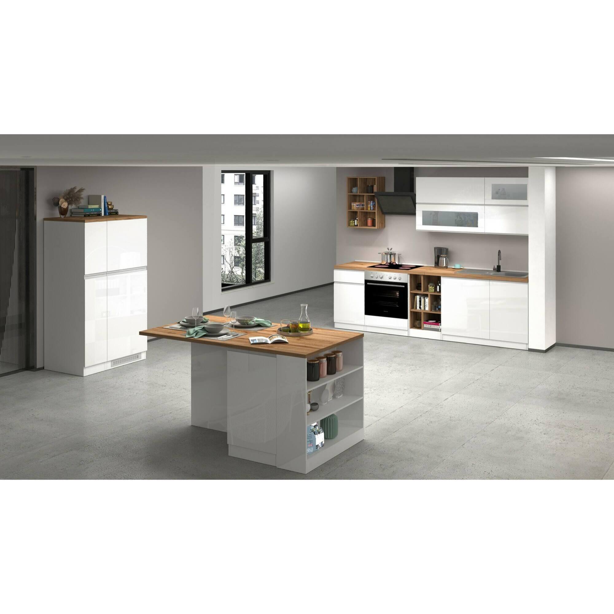 Cucina completa Dcastill, Cucina pratica e salvaspazio, Parete da cucina con 5 ante e 1 cassetto, 100% Made in Italy, 255x60h85 cm, Bianco lucido e Rovere