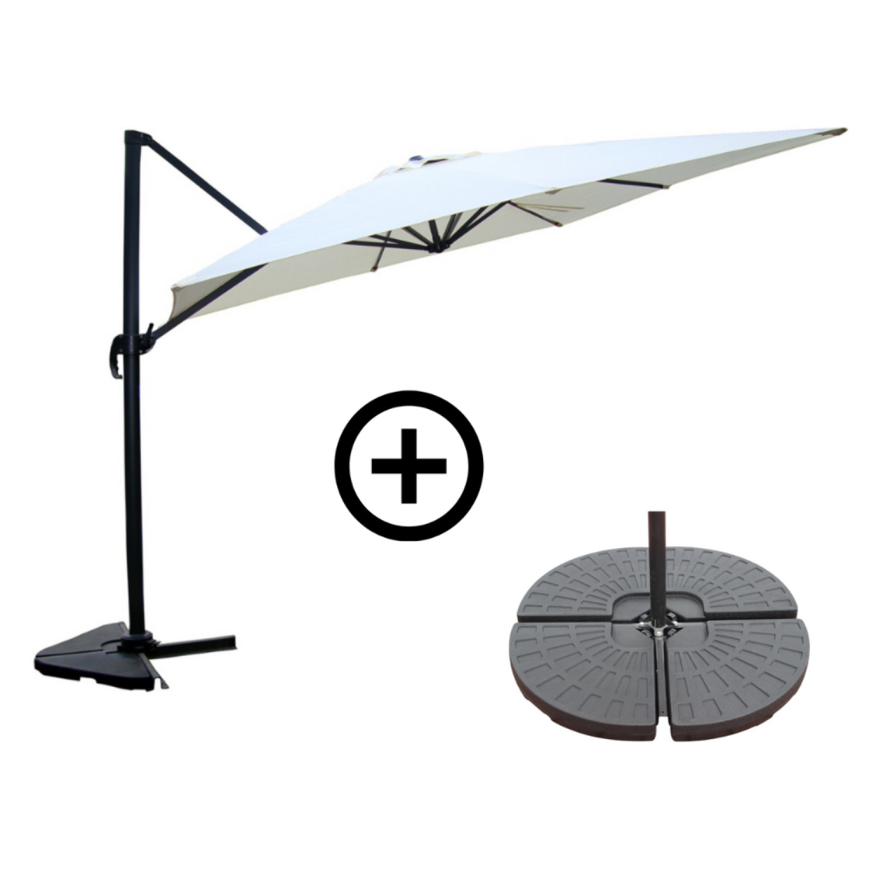 Ensemble parasol écru 3x3m et 4 dalles à lester RAFAELA