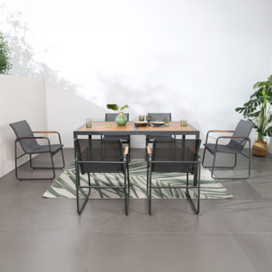 ALPHY Salon de jardin 6 places anthracite et bois