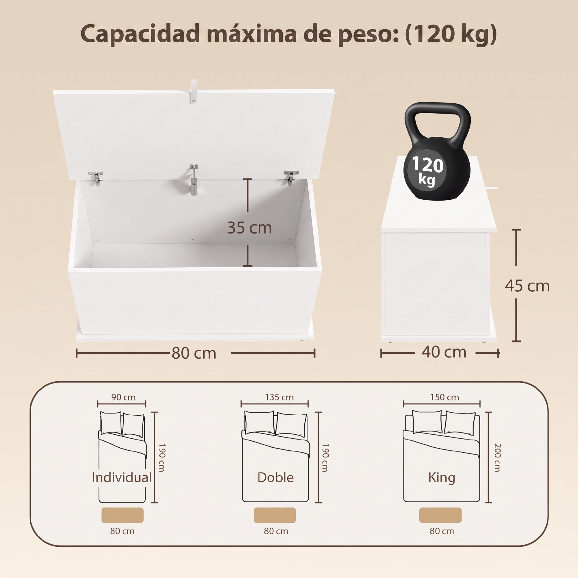 HOMCOM Baúl de Almacenaje 102L, Banco de Almacenaje, Banco Zapatero con Bisagra de Seguridad, Estilo Moderno, para Pasillo, Dormitorio, Recibidor, Salón, 80x40x45 cm, Blanco