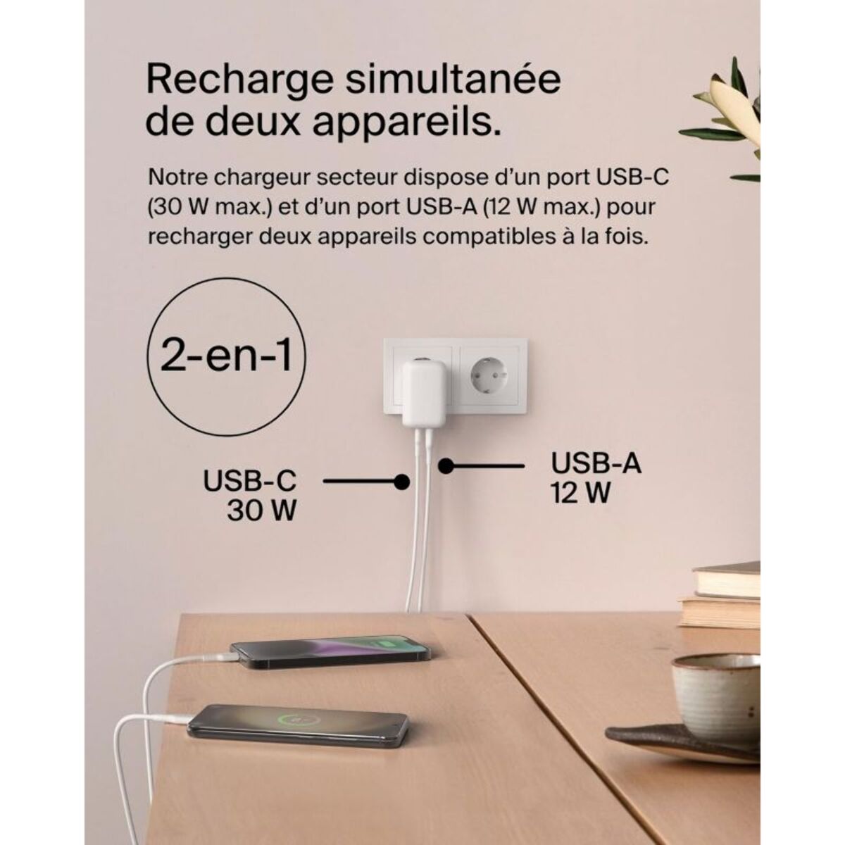 Chargeur BELKIN USB-C 30W Power Delivery + USB-A 12W
