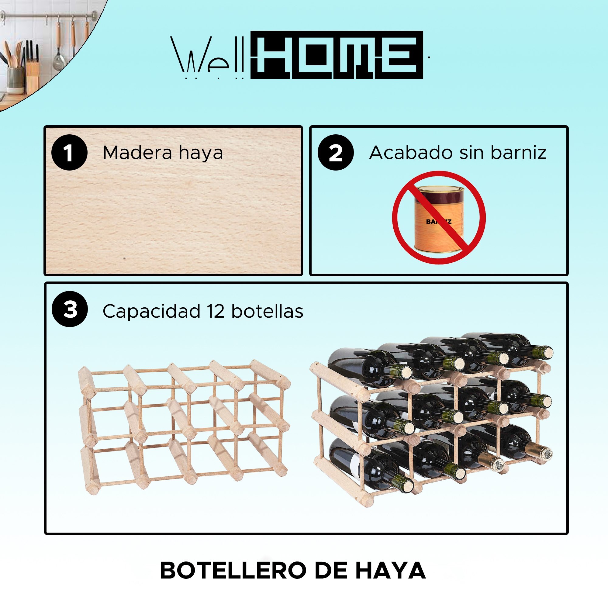 Well home mobiliario & decoración botellerode haya para 12 botellas