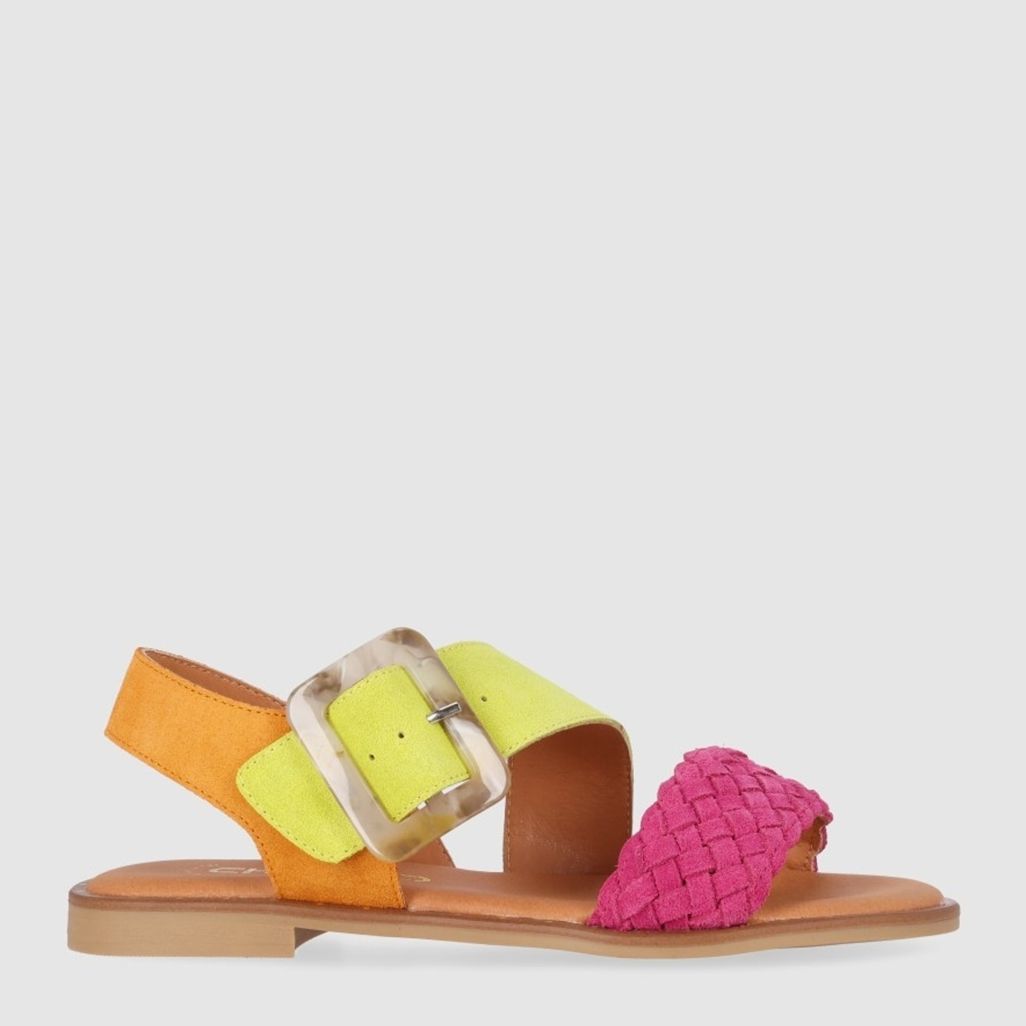Sandalias de Serraje - Multi-Fucsia - Tacón: Bajo