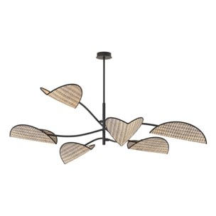 Lampada a sospensione LOTUS in acciaio nero e tessuto effetto velluto