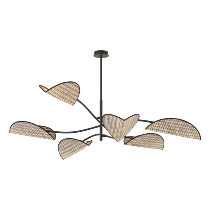 Lampada a sospensione LOTUS in acciaio nero e tessuto effetto velluto